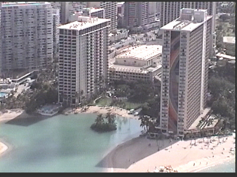 An aerial view of the Hilton.  We stayed in the building to the left of the rainbow building